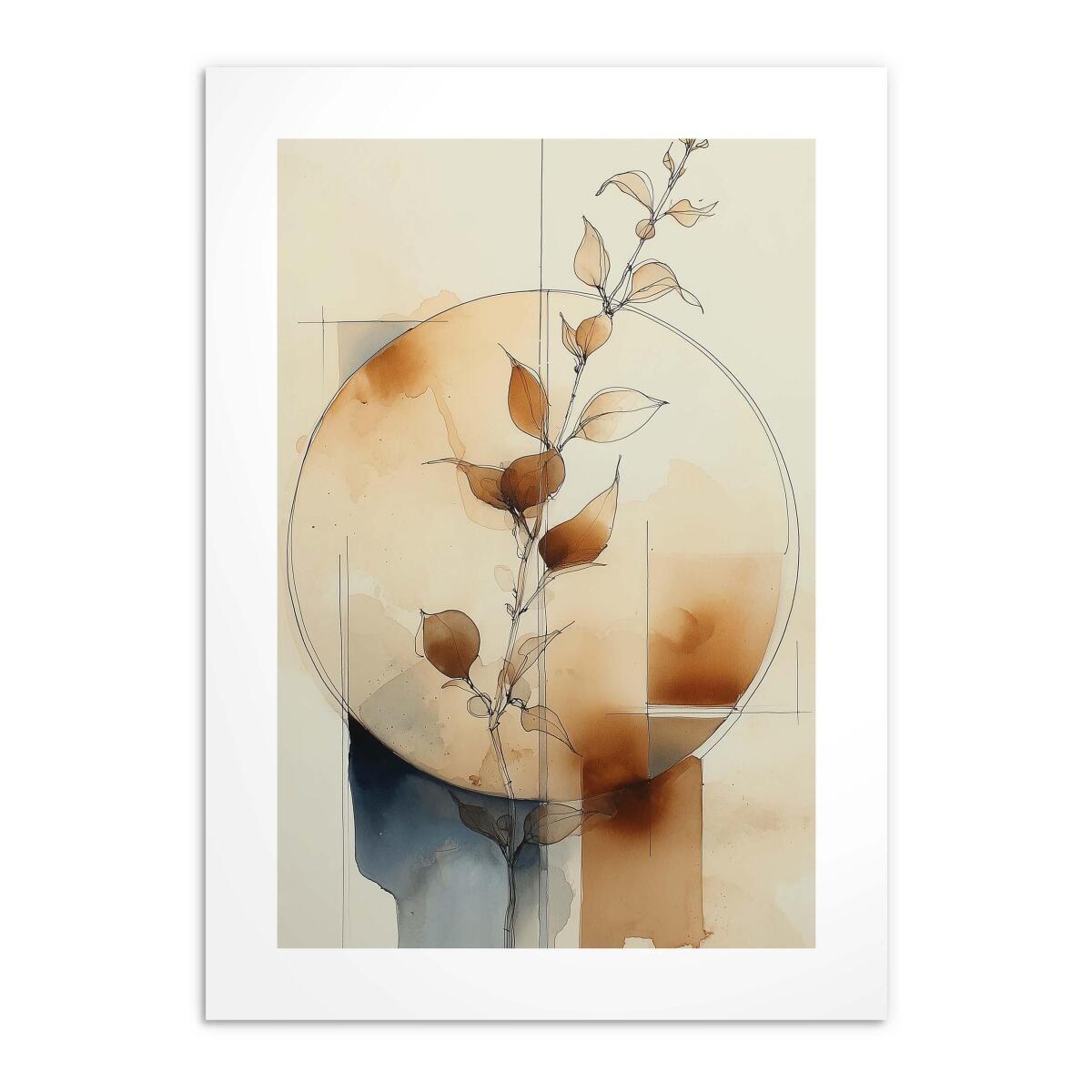 Minimalistyczny plakat boho- harmonia natury | Akwarelowa kompozycja w odcieniach beżu i brązu 82202 - zdjęcie 4