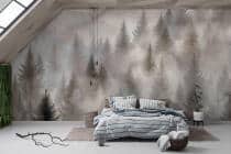 Beżowa Fototapeta do salonu- Subtelny, akwarelowy Las we Mgle | Dekoracja na ścianę w stylu skandynawskim 82243 - miniaturka 3
