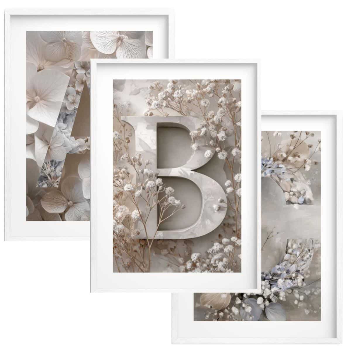 Plakaty z kwiatami dla dzieci- Litery A B C | Pastelowe Obrazki na ścianę do pokoju dziewczynki w stylu boho, skandynawskim 82291 - zdjęcie 1