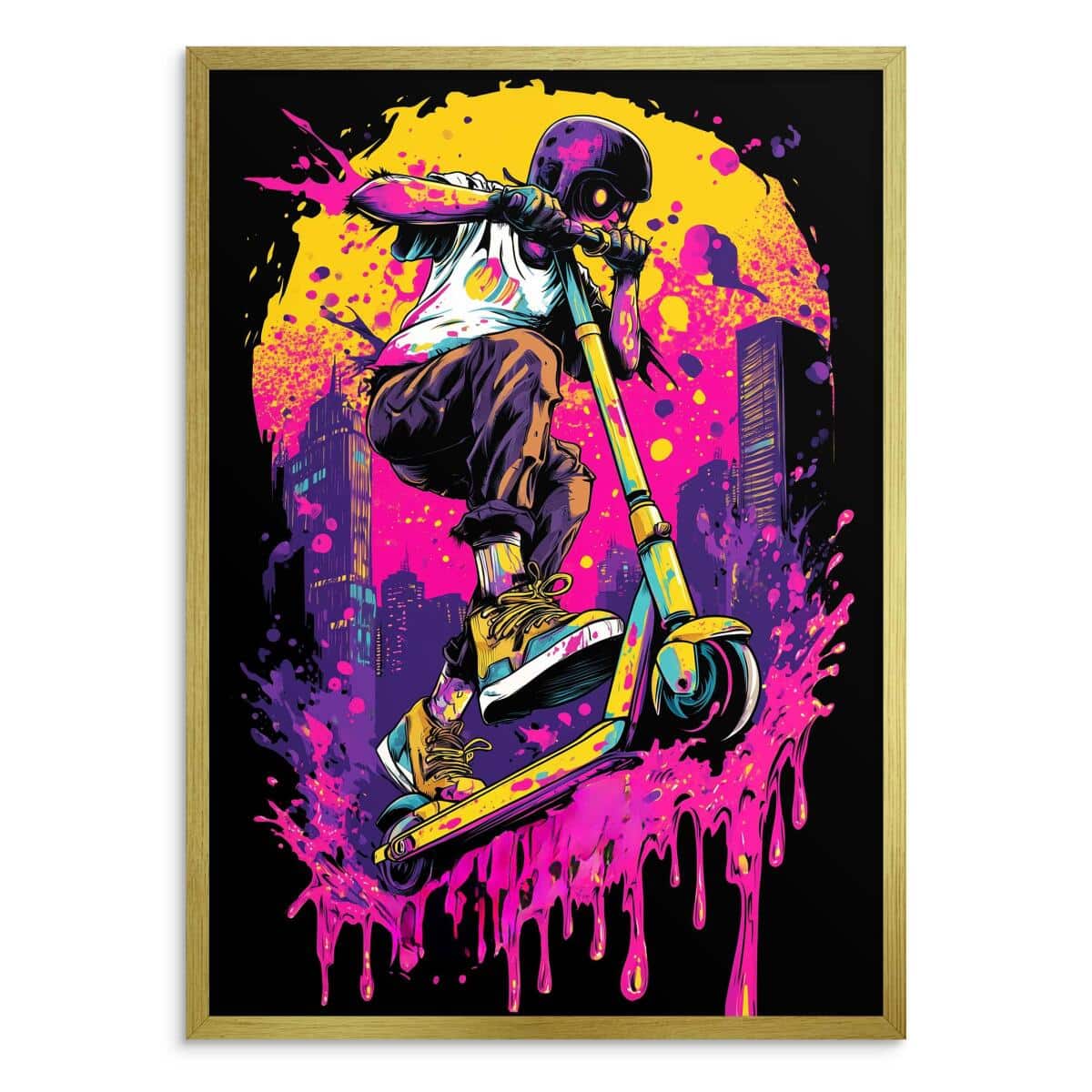 Kolorowy plakat graffiti – hulajnoga i i neonowe barwy | Dekoracja Street Art do pokoju chłopca, nastolatka 82192 - zdjęcie 4