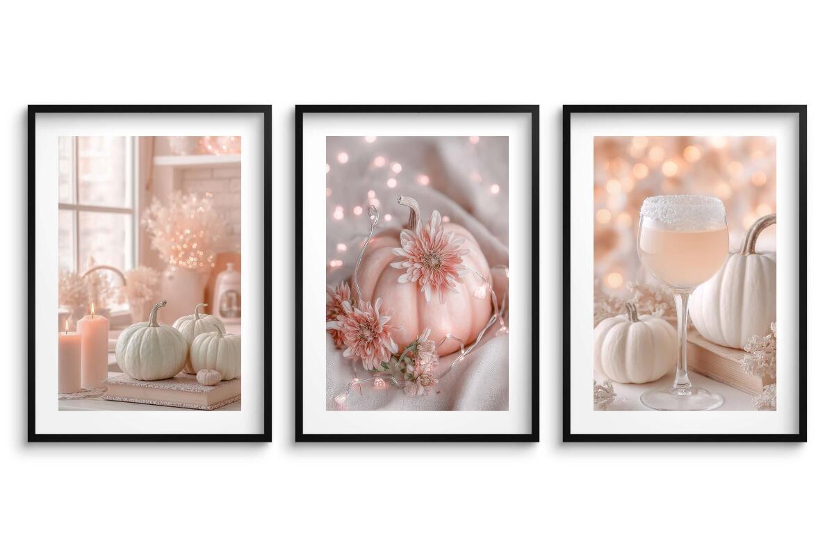Pastelowe Plakaty z Dyniami | Różowe Obrazy na ścianę boho, hygge | Jesienne dekoracje do salonu, sypialni 82249 - zdjęcie 6