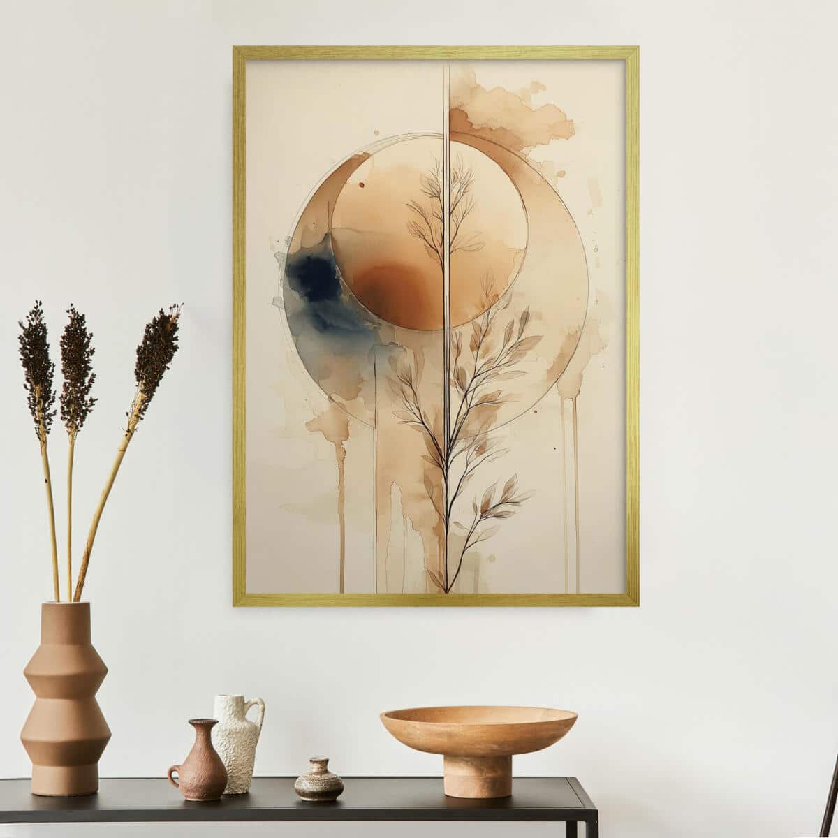 Plakat do Salonu Boho i Minimalizm | Abstrakcyjny Wzór Akwarela | Beżowy Obraz na ścianę 82201 - zdjęcie 2