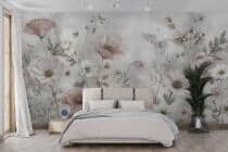 Subtelna Fototapeta- Pastelowa Łąka, Kwiaty | Beżowa Tapeta do sypialni w stylu boho, shabby chic 82314 - miniaturka 3