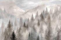 Beżowa Fototapeta do salonu- Subtelny, akwarelowy Las we Mgle | Dekoracja na ścianę w stylu skandynawskim 82243 - miniaturka 4