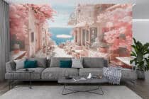 Fototapeta z różowymi kwiatami– Śródziemnomorska uliczka | Romantyczna dekoracja z widokiem na morze 82102 - miniaturka 3