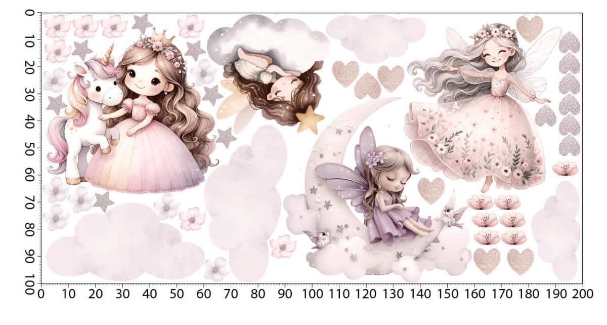 Pastelowe Naklejki dla Dzieci – Wróżki, Księżyc i Gwiazdki | Różowe Naklejki na ścianę do pokoju dziewczynki T42172 - zdjęcie 3