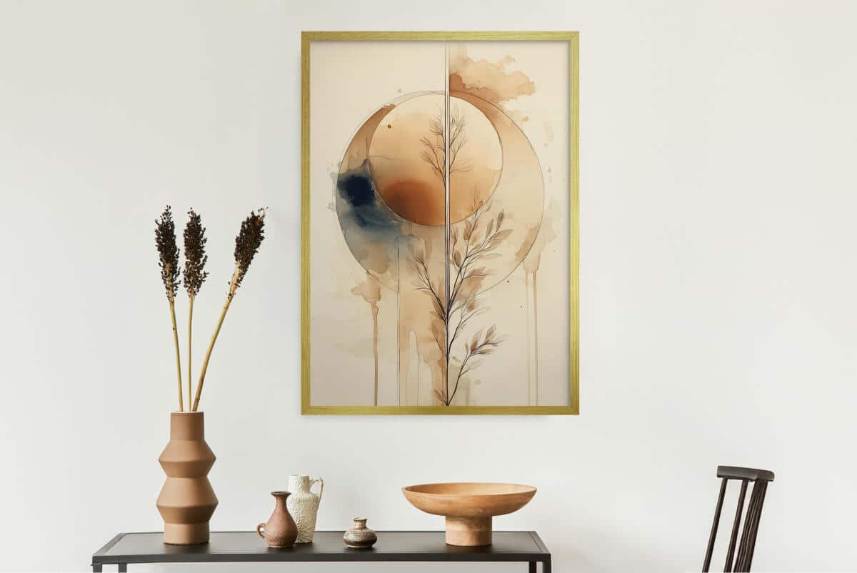 Plakat do Salonu Boho i Minimalizm | Abstrakcyjny Wzór Akwarela | Beżowy Obraz na ścianę 82201 - zdjęcie 2