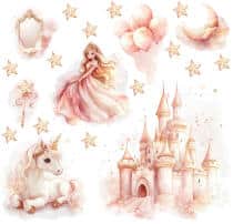 Różowe Naklejki dla dziewczynki – Księżniczka, Zamek, Jednorożec T42170 - miniaturka 3