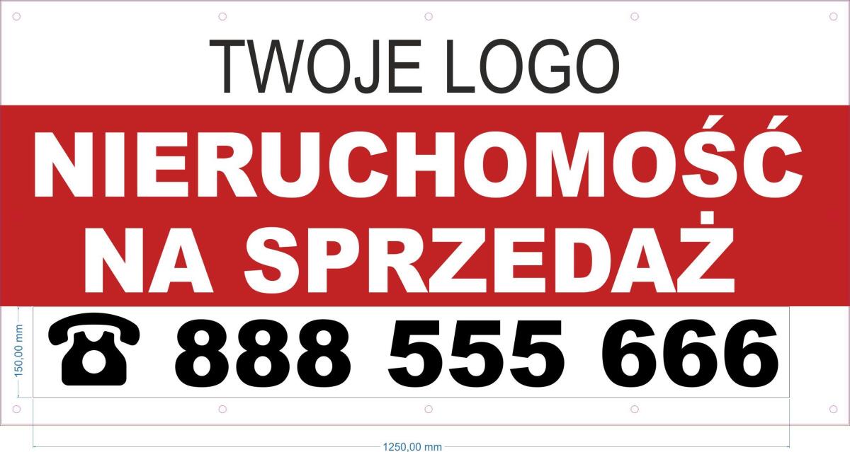 Naklejka z numerem telefonu na baner 70x140cm | Biura Nieruchomości