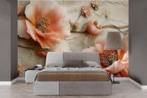 Romantyczna Fototapeta z Efektem 3D- Różowe Kwiaty | Elegancka dekoracja na ścianę do sypialni 82117 - miniaturka 3