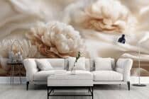 Elegancka Fototapeta z Kwiatami | Beżowe Peonie 3D | Dekoracja Ścienna w Stylu Glamour 82101 - miniaturka 3