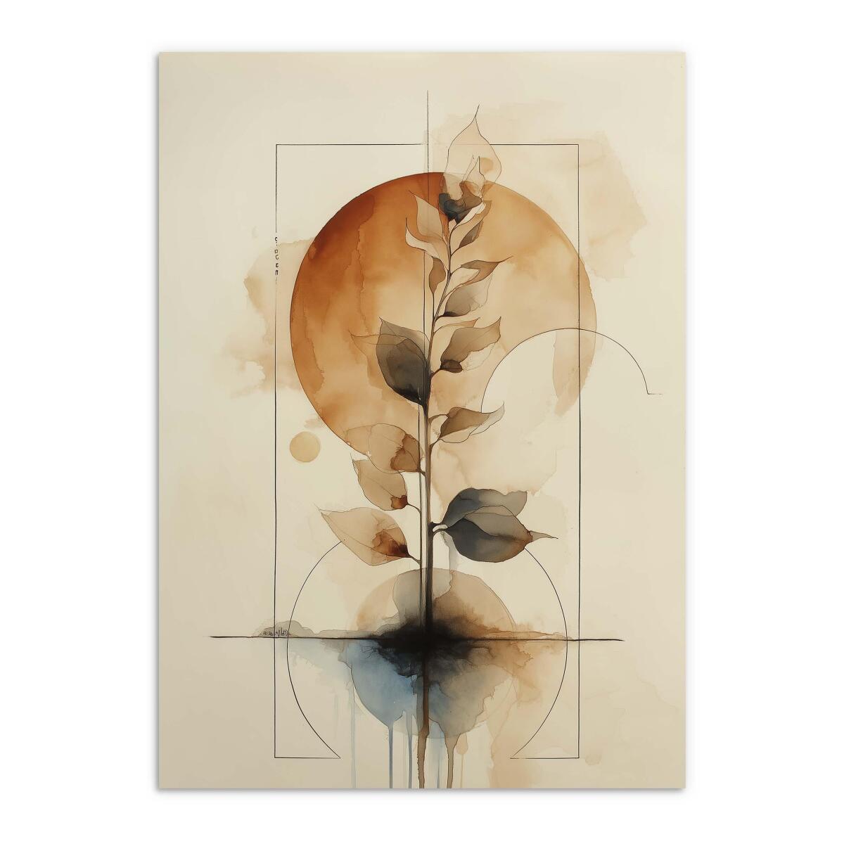 Subtelny Plakat Zen- akwarela i geometria | Minimalistyczny Obraz botaniczny w odcieniach brązu i beżu 82204 - zdjęcie 7