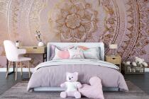 Złoto i Róż – Luksusowa Dekoracja Ścienna z Mandalą | Elegancka Fototapeta Glamour Kwiat Lotosu 82151 - miniaturka 2