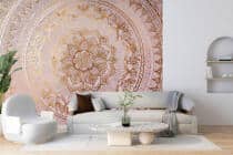 Złoto i Róż – Luksusowa Dekoracja Ścienna z Mandalą | Elegancka Fototapeta Glamour Kwiat Lotosu 82151 - miniaturka 3