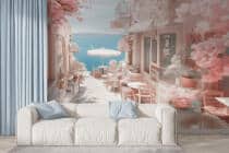 Fototapeta z różowymi kwiatami– Śródziemnomorska uliczka | Romantyczna dekoracja z widokiem na morze 82102 - miniaturka 2