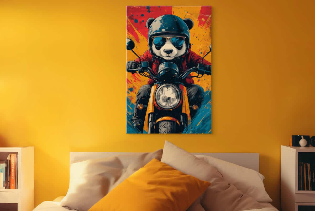 Obraz na ścianę- Panda na motocyklu | Nowoczesna dekoracja street art do salonu i pokoju nastolatka O94210 - zdjęcie 5