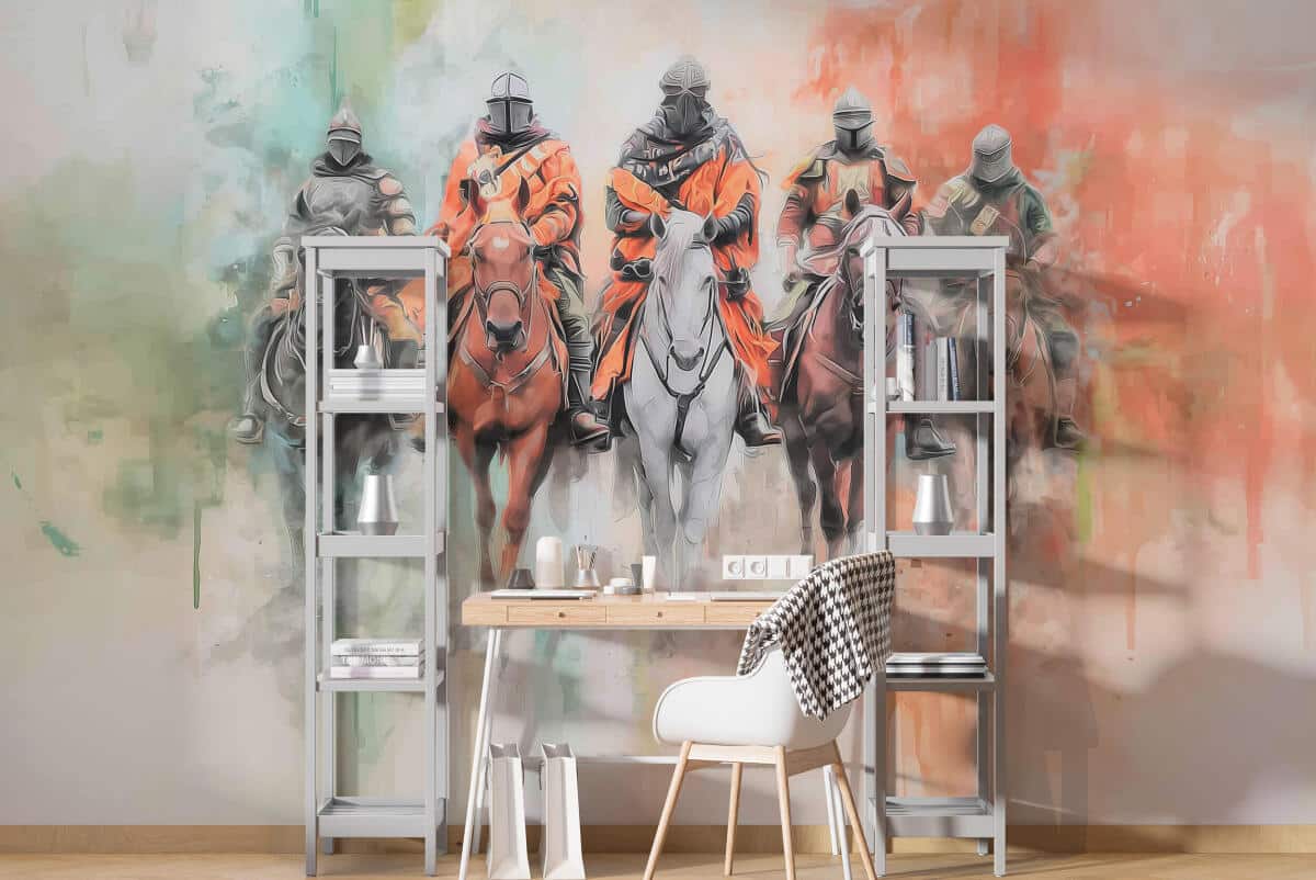 Fototapeta Fantasy z Rycerzami w kolorowej mgle | Oryginalna Tapeta na ścianę dla fana RPG, nastolatka 82313 - zdjęcie 1