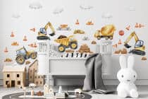 Naklejki na ścianę- Plac Budowy | Koparki, Betoniaka, Traktor | Maszyny budowlane i ciężarówki do pokoju chłopca, przedszkolaka T42171 - miniaturka 2