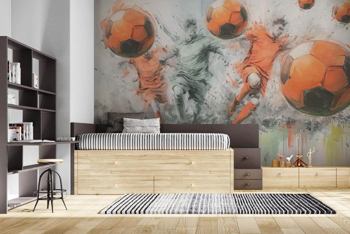 Młodzieżowa Fototapeta Akwarela- Mecz Piłki Nożnej | Kolorowa dekoracja do pokoju nastolatka, kibica 82241 - zdjęcie 2