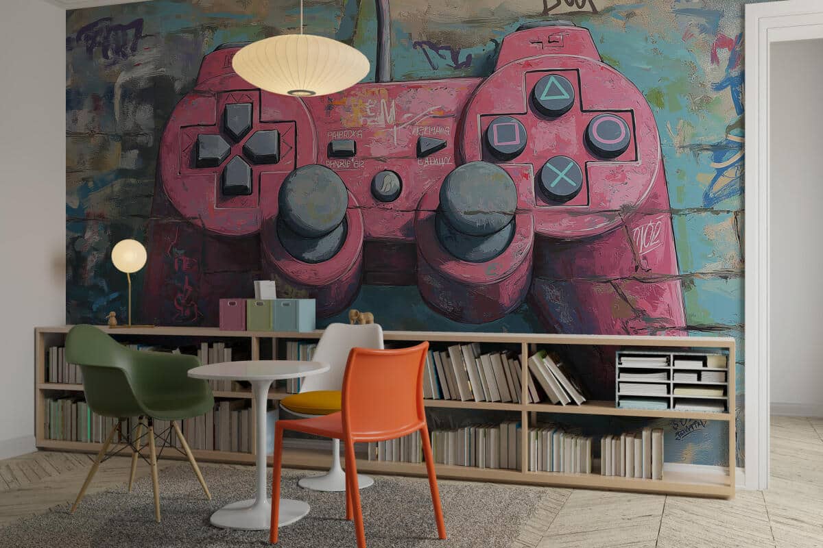 Fototapeta w stylu Street Art | Graffiti na ścianę- Różowy Pad do gry | Młodzieżowa Tapeta dla gracza 82165 - zdjęcie 2