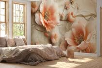 Romantyczna Fototapeta z Efektem 3D- Różowe Kwiaty | Elegancka dekoracja na ścianę do sypialni 82117 - miniaturka 1