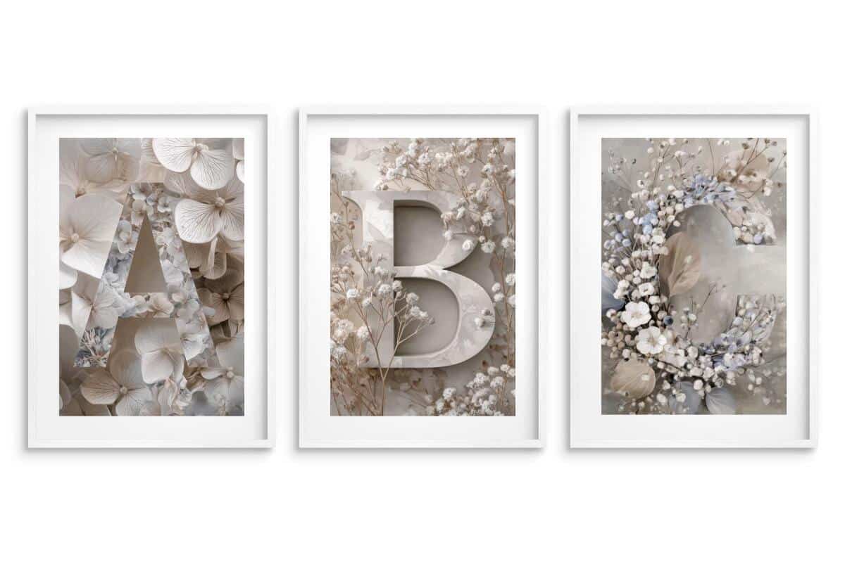 Plakaty z kwiatami dla dzieci- Litery A B C | Pastelowe Obrazki na ścianę do pokoju dziewczynki w stylu boho, skandynawskim 82291 - zdjęcie 6