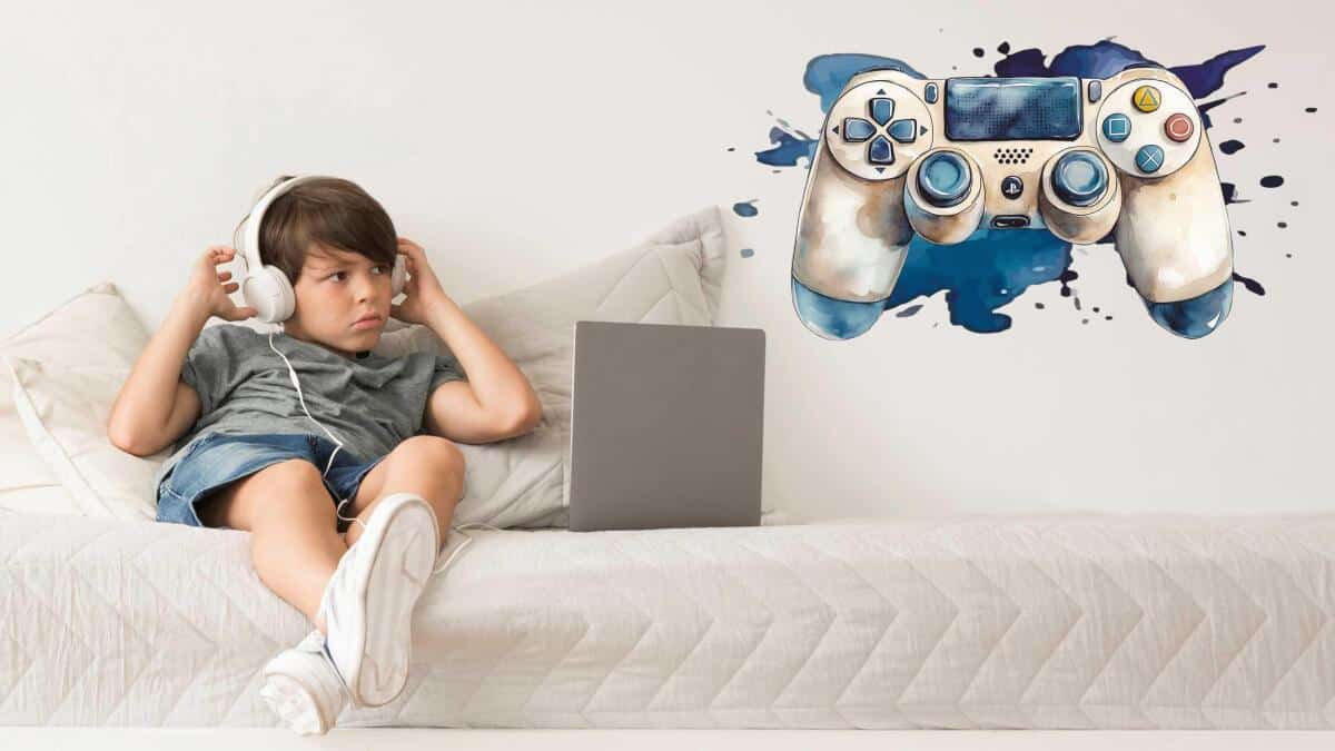 Naklejka dla chłopca- akwarelowy Pad do gier | Pastelowa dekoracja ścienna do pokoju gamera T82173 - zdjęcie 3