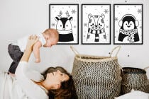 Obrazki Kontrastowe dla niemowląt | Czarno-białe Plakaty dla dzieci- zimowe zwierzątka 82158 - miniaturka 4