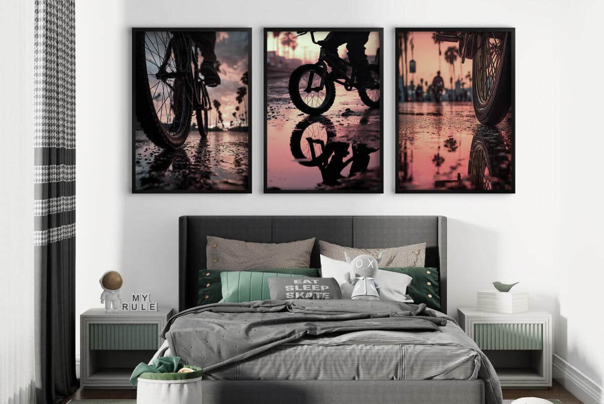 Plakaty Urban Style- Rowery BMX | Klimatyczny Zachód Słońca i Palmy | Dekoracja do pokoju nastolatka 82188 - zdjęcie 2
