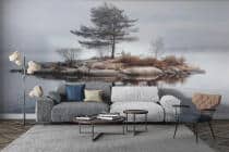 Fototapeta do Salonu — Mglisty Pejzaż Wyspy na Jeziorze | Dekoracja na ścianę w stylu skandynawskim 82107 - miniaturka 2