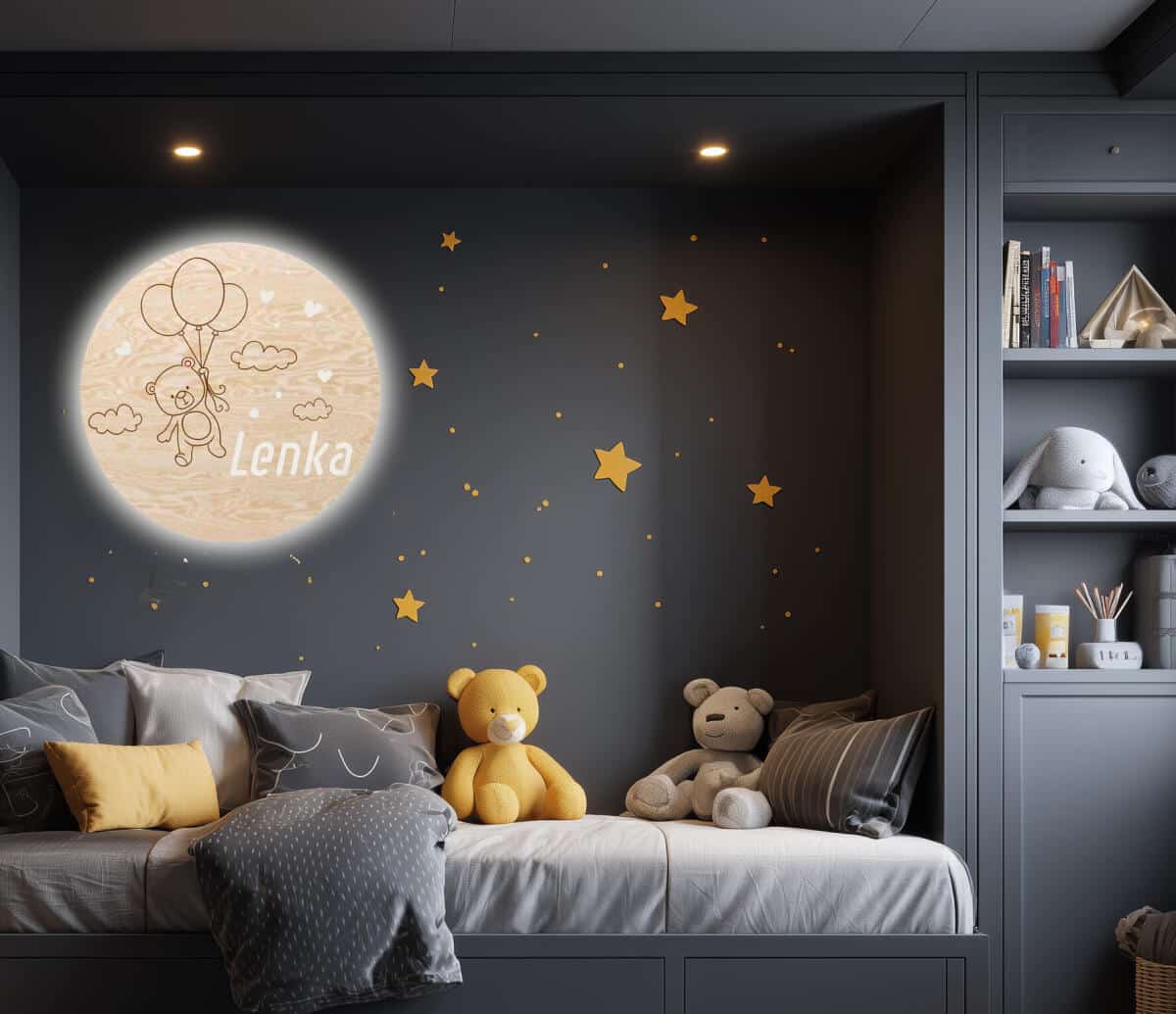 Drewniana Lampka do pokoju dziecięcego | Okrągła Lampka Nocna z imieniem dziecka- Miś i baloniki 82278 - zdjęcie 4