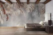 Elegancka fototapeta liście monstery | Neutralna dekoracja w odcieniach beżu i szarości | Fototapeta boho 82244 - miniaturka 3