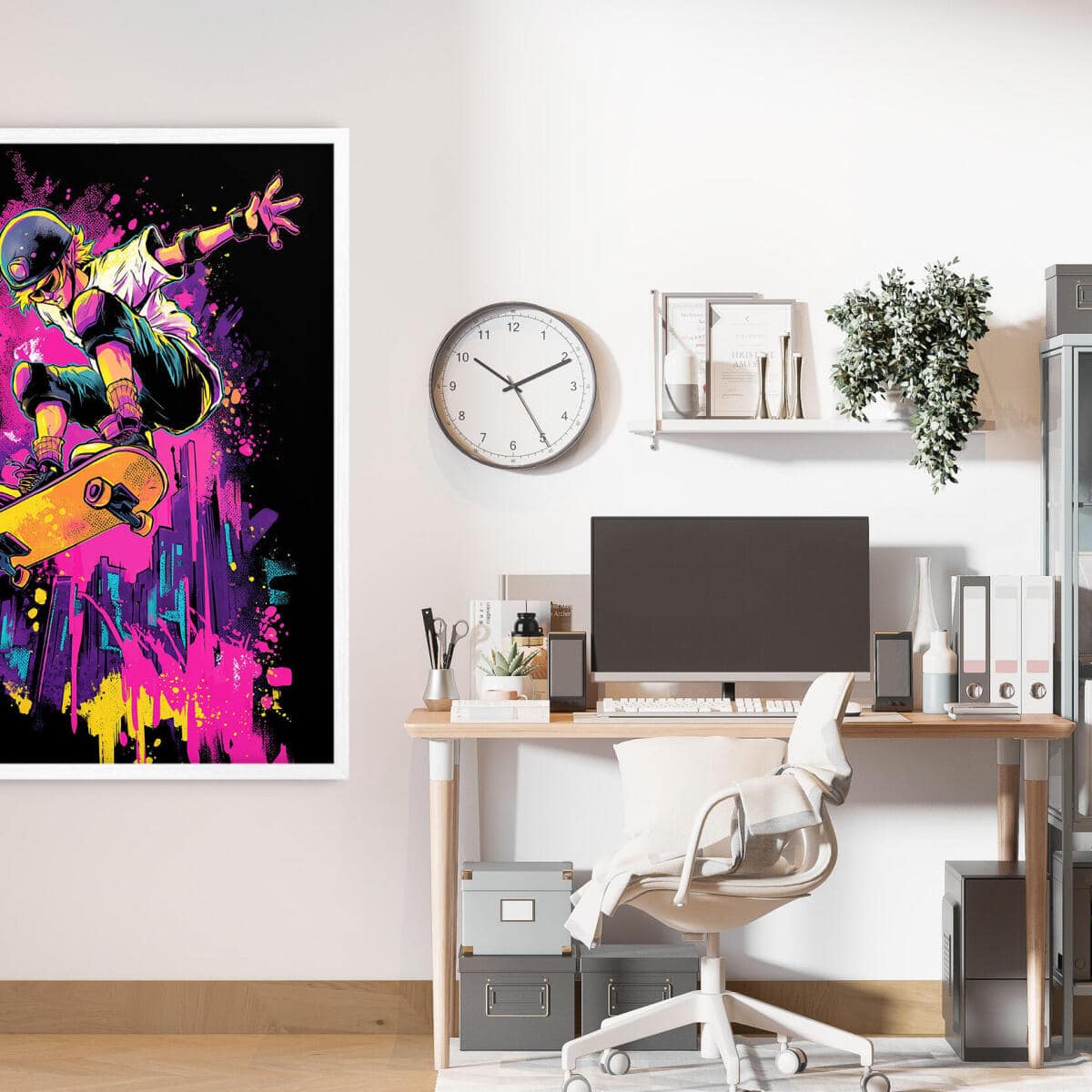Plakat Pop Art- Neonowy Skater i deskorolka | Kolorowy, Nowoczesny Obraz dla Nastolatków 82194 - zdjęcie 2