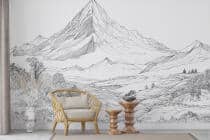 Artystyczna Fototapeta- Szkic górskiego pejzażu | Czarno-biały krajobraz | Grafika Liniowa do biura i salonu 82207 - miniaturka 2