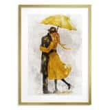 Plakat do sypialni- Para pod Żółtym Parasolem | Romantyczna Dekoracja Ścienna | Obraz Akwarela 82310 - miniaturka 1