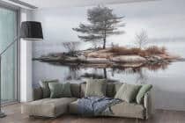 Fototapeta do Salonu — Mglisty Pejzaż Wyspy na Jeziorze | Dekoracja na ścianę w stylu skandynawskim 82107 - miniaturka 1