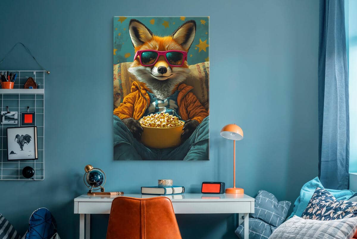 Kolorowy obraz na ścianę– Lis z popcornem | Humorystyczna dekoracja ścienna w stylu Pop Art O94123 - zdjęcie 4