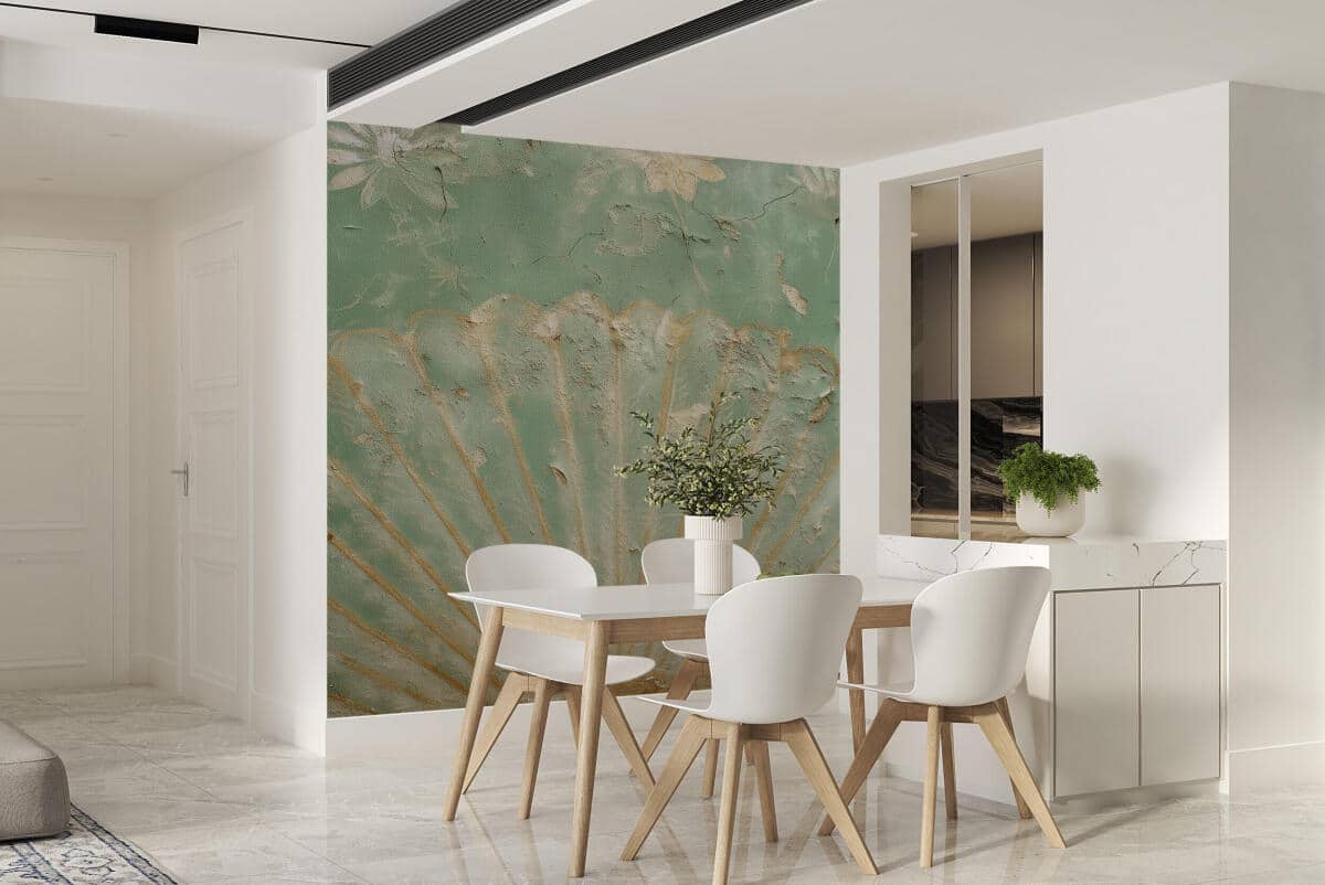 Postarzana, Turkusowa Fototapeta Retro ze złotą mandalą do wnętrz shabby chic 82149 - zdjęcie 2