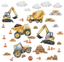 Naklejki na ścianę- Plac Budowy | Koparki, Betoniaka, Traktor | Maszyny budowlane i ciężarówki do pokoju chłopca, przedszkolaka T42171 - miniaturka 4