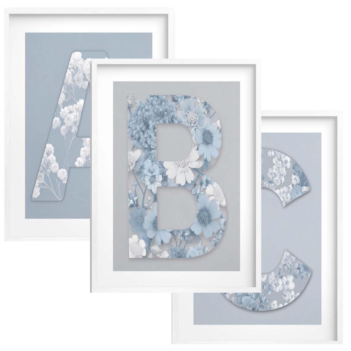 Błękitne Plakaty- Litery i Kwiaty w stylu boho | Obrazy na ścianę do Pokoju dziecięcego 82287 - zdjęcie 1
