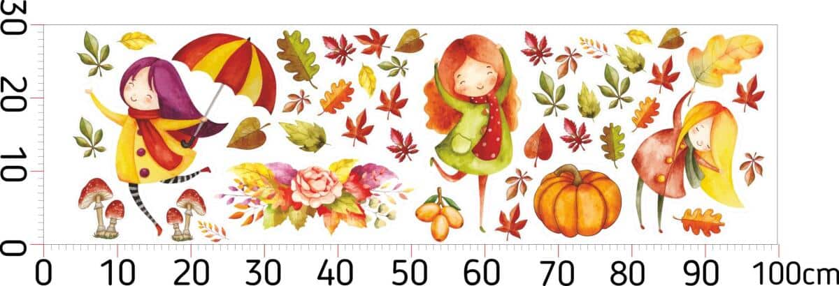 Jesienne dekoracje na szybę- akwarelowe liście | Dwustronne Naklejki na Okno do pokoju dziecka, przedszkola 68025 - zdjęcie 4