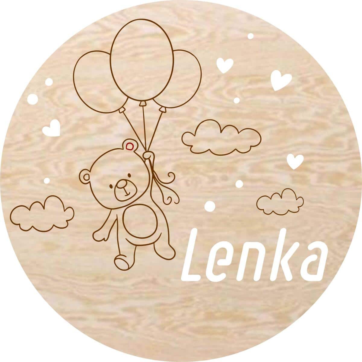 Drewniana Lampka do pokoju dziecięcego | Okrągła Lampka Nocna z imieniem dziecka- Miś i baloniki 82278 - zdjęcie 1