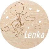 Drewniana Lampka do pokoju dziecięcego | Okrągła Lampka Nocna z imieniem dziecka- Miś i baloniki 82278 - miniaturka 1