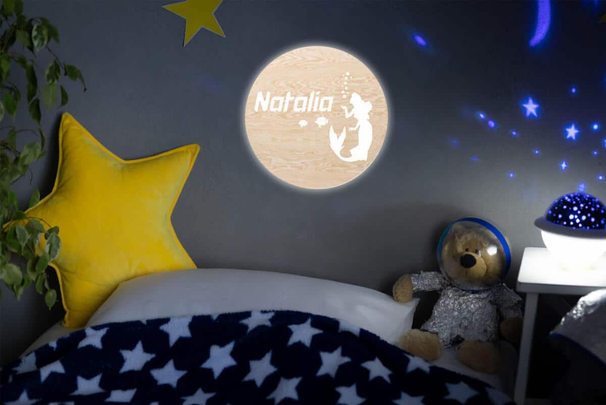 Lampka Nocna dla dzieci z imieniem  | Okrągła Lampka LED na ścianę dla dziewczynki- Syrenka 82268 - zdjęcie 2