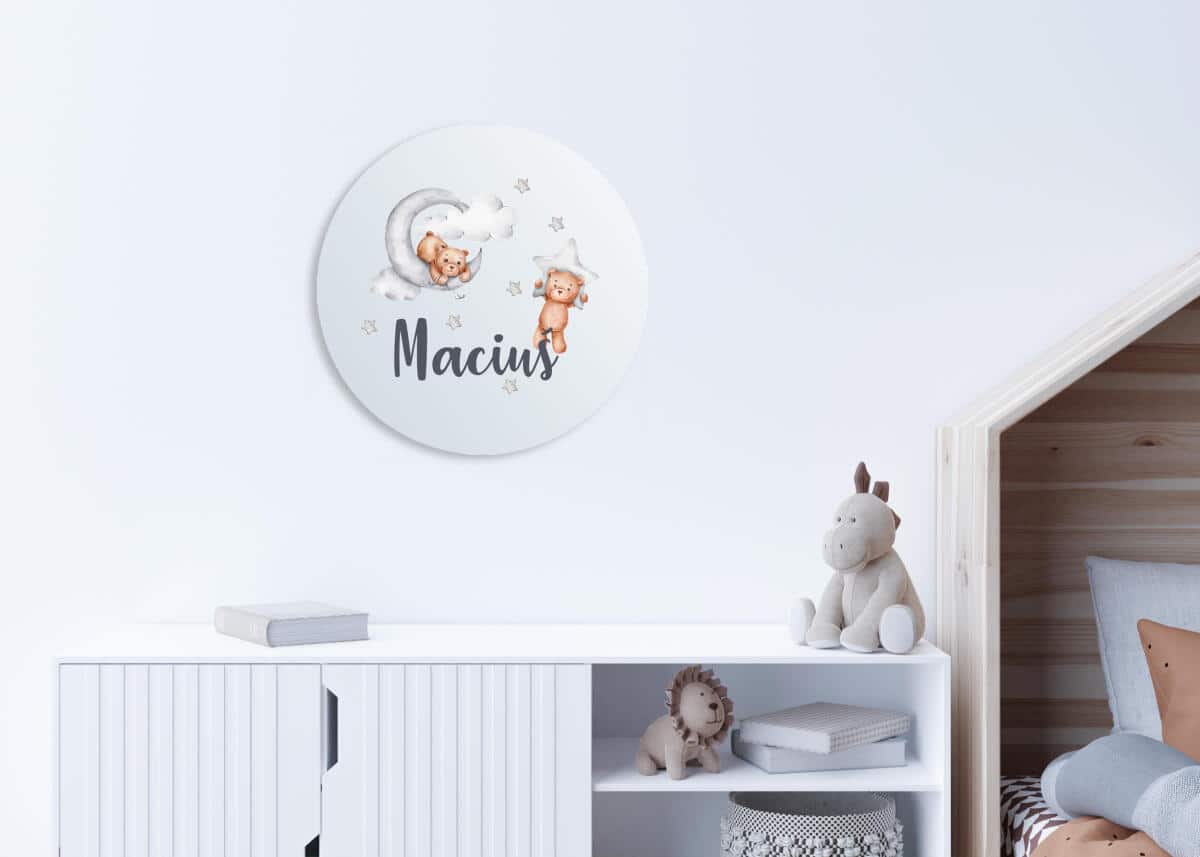 Urocza Tabliczka z Imieniem – Miś, Gwiazdki i Chmurki | Pastelowa Dekoracja dla Chłopca, do Pokoju Niemowlaka 82288 - zdjęcie 3