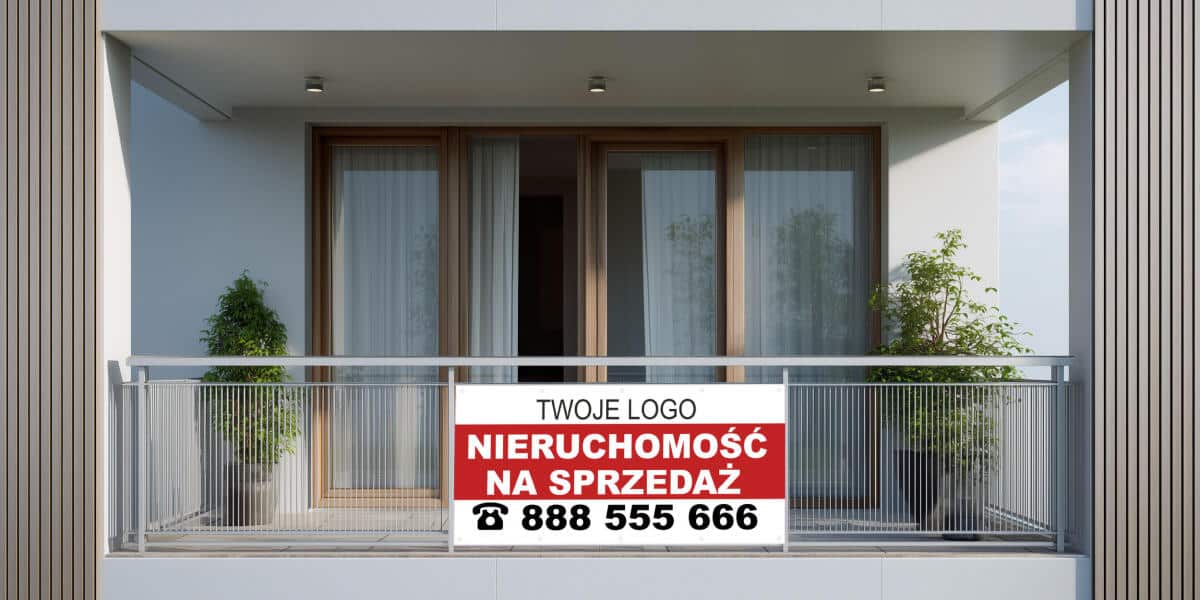 Baner reklamowy SPRZEDAM dla biur i agentów nieruchomości z logo i numerem telefonu - zdjęcie 3