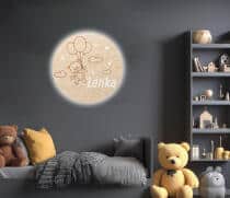 Drewniana Lampka do pokoju dziecięcego | Okrągła Lampka Nocna z imieniem dziecka- Miś i baloniki 82278 - miniaturka 2