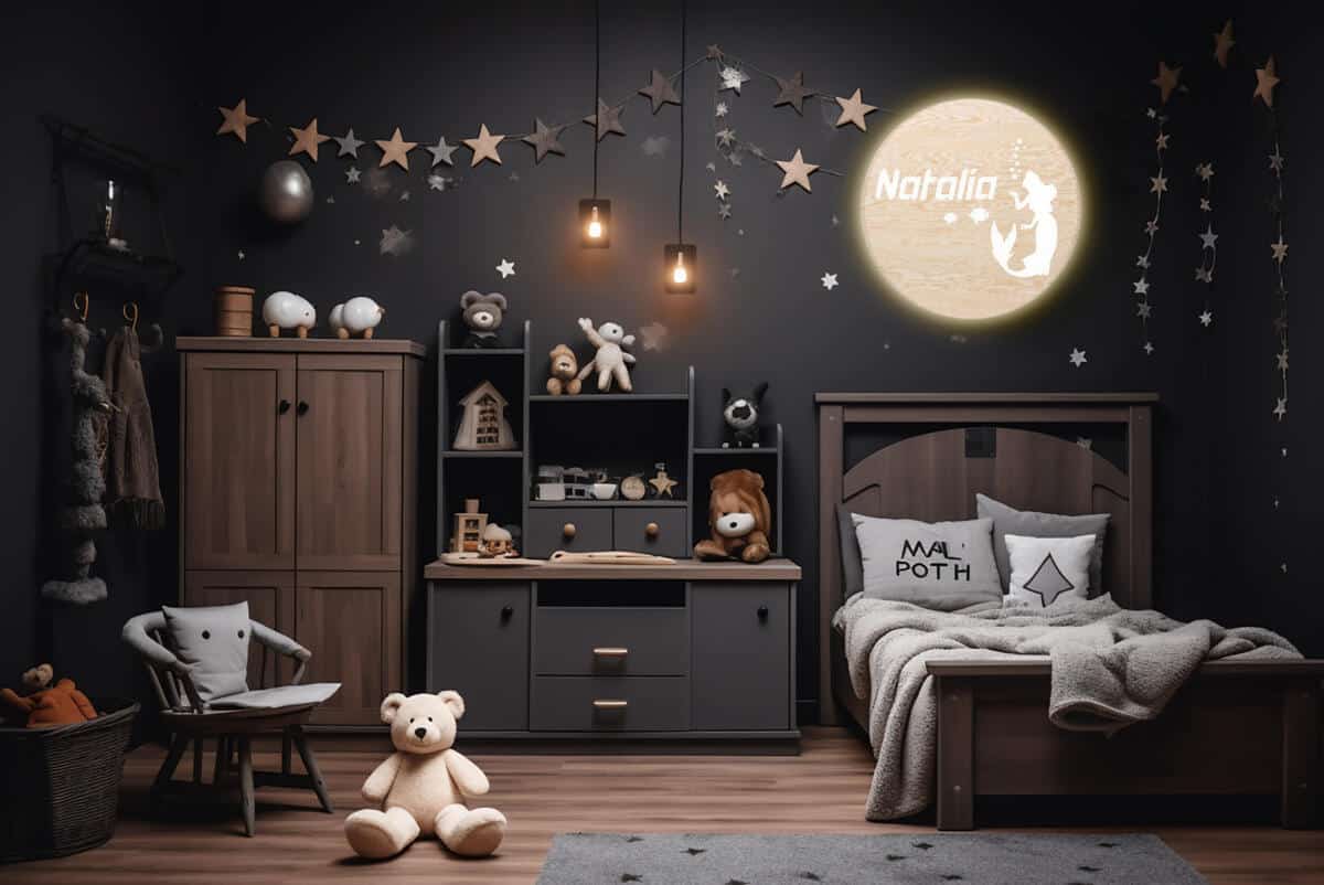 Lampka Nocna dla dzieci z imieniem  | Okrągła Lampka LED na ścianę dla dziewczynki- Syrenka 82268 - zdjęcie 4