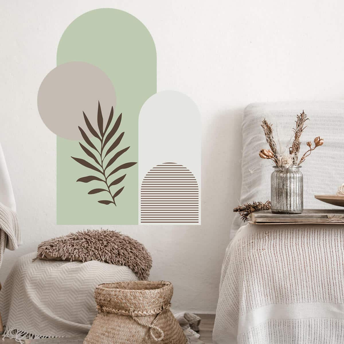 Naklejka ścienna- Roślinny motyw i geometryczne formy | Zielone dekoracje do wnętrz boho, skandynawskich T66780 - zdjęcie 4