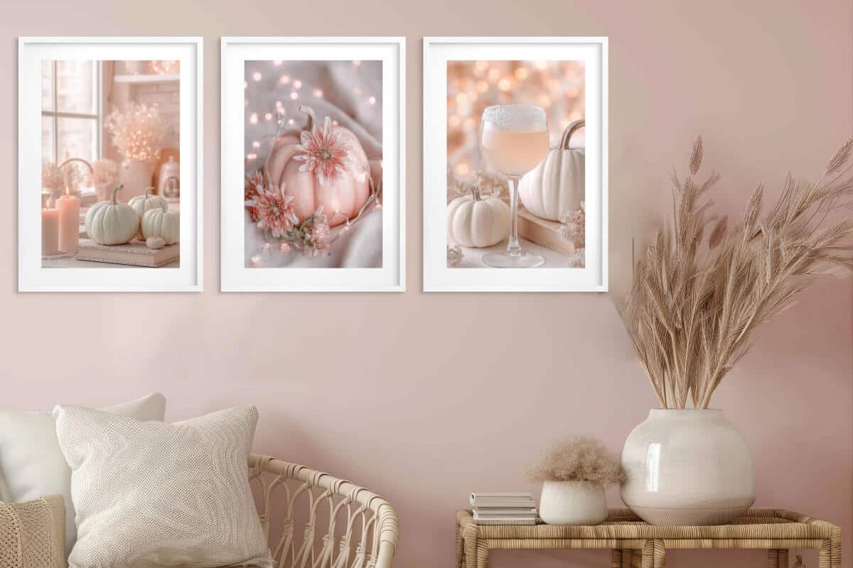 Pastelowe Plakaty z Dyniami | Różowe Obrazy na ścianę boho, hygge | Jesienne dekoracje do salonu, sypialni 82249 - zdjęcie 2